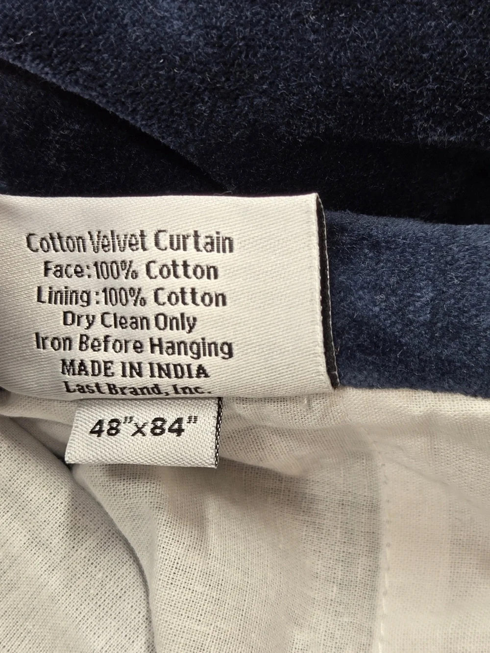 NWT QUINCE 1 48x84 Cotton Velvet Curtain Navy 9349